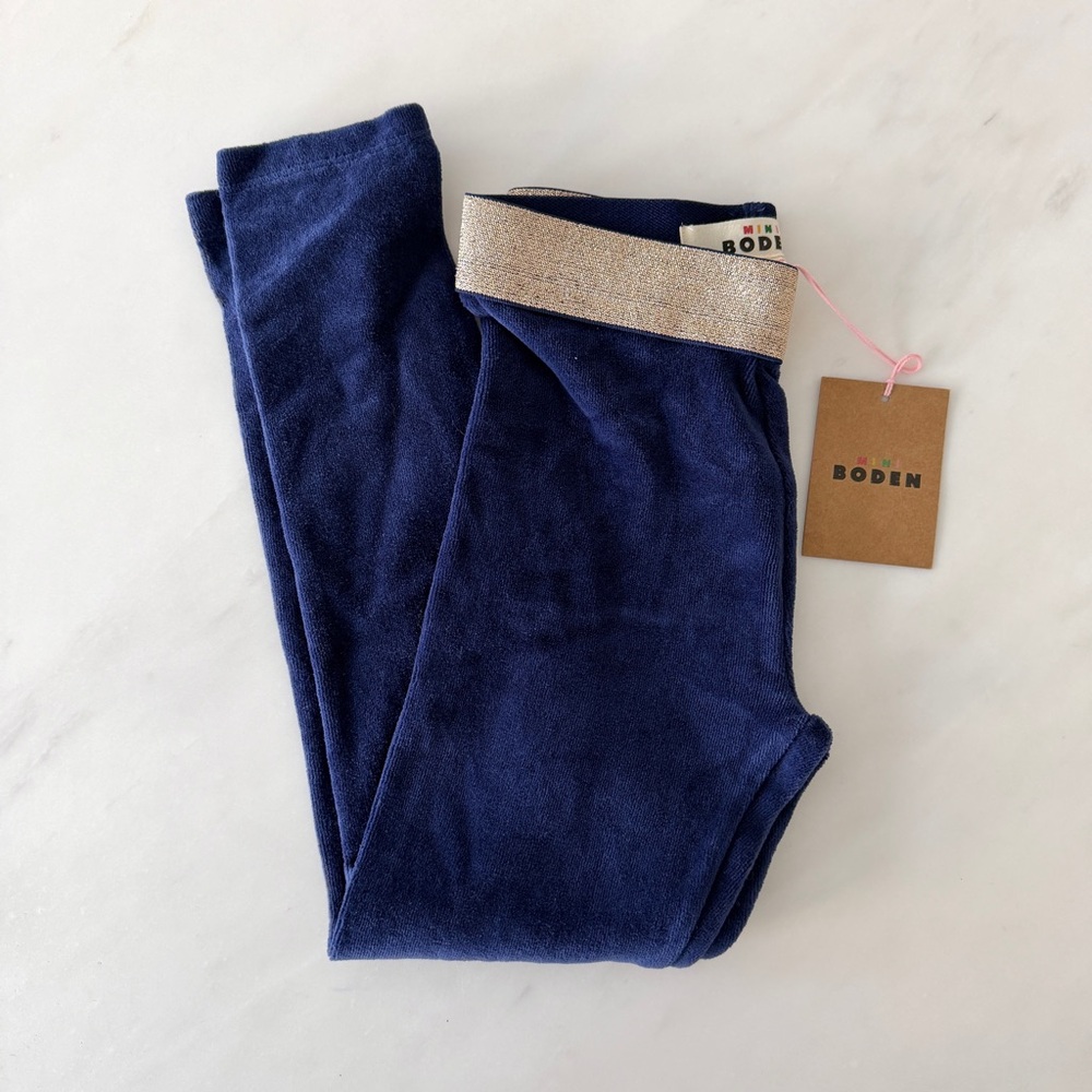 NWT Mini Boden Navy Leggings with Metallic Waistband (5/6)